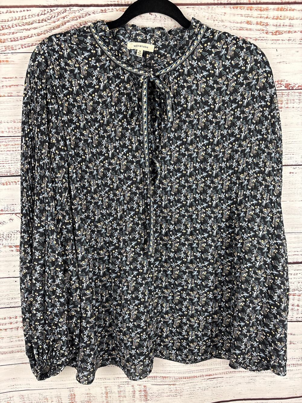 Max Studio Black Floral Print Long Sleeve Tunic Blouse Career Office  Womens 1X